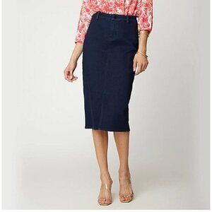 NYDJ MIDI Denim SKIRT WITH BRAIDED BELT LOOPS Dark Wash Size 8